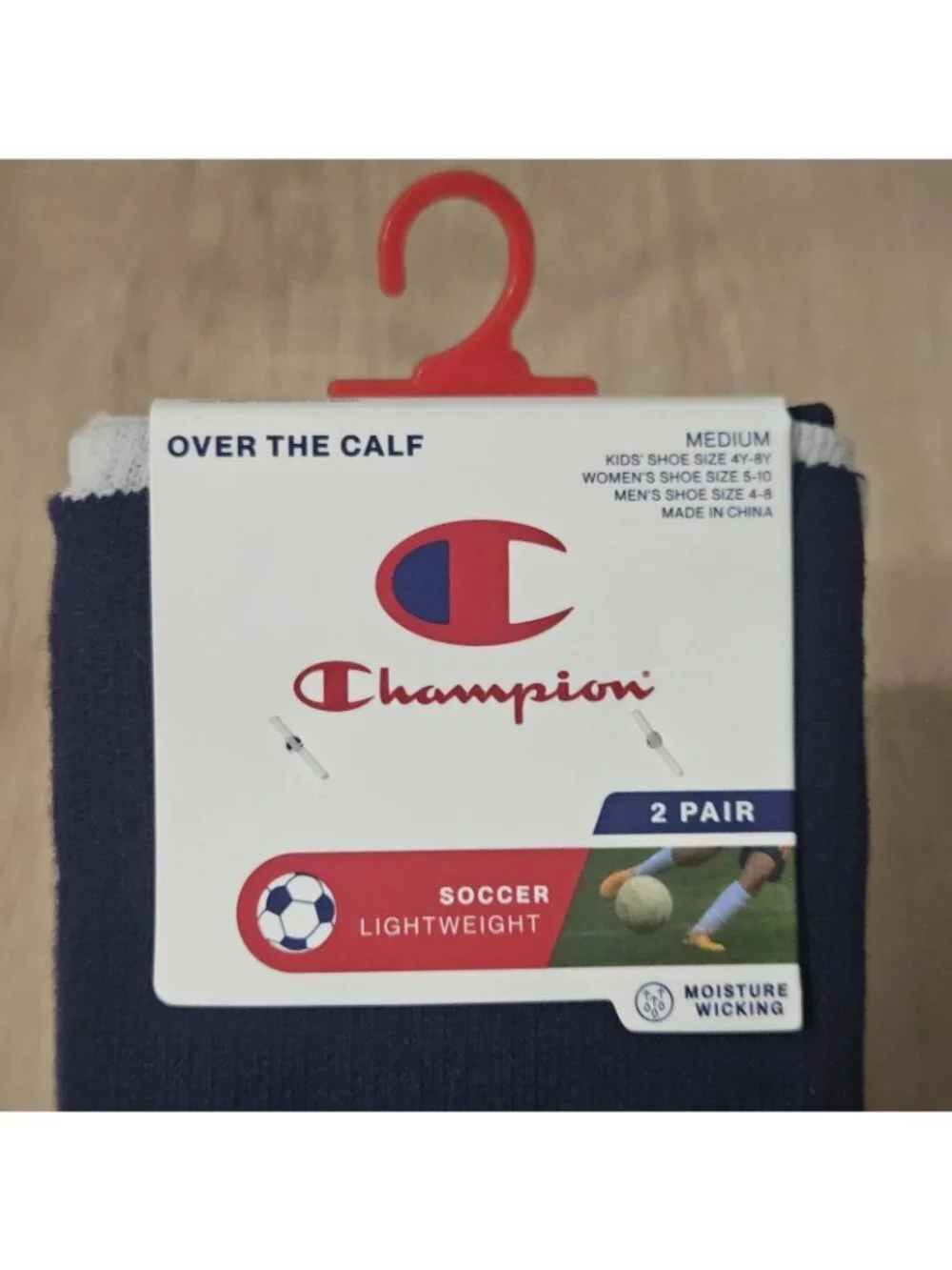 2 Pair Champion Over The Calf Lightweight Soccer Socks - Size M Navy Athletic